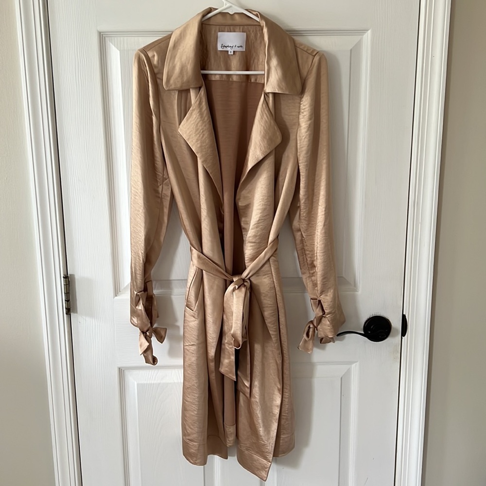 Symphony + note silky tan fashion jacket, size small NEW without tags